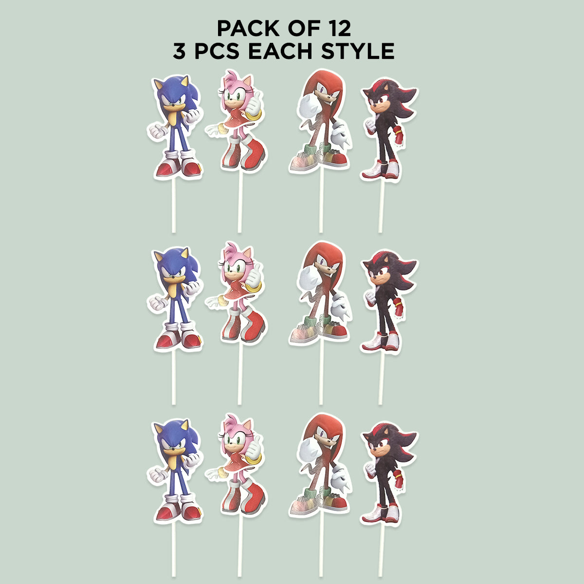 Cartoon Characters HBD Sonic Cup Cake Topper - 12 Pcs
