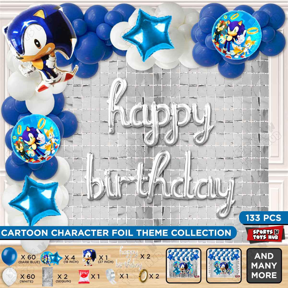 S_o_n_i_c Cartoon Character Foil Balloon Set With Happy Birthday Foil Letter Arch Theme