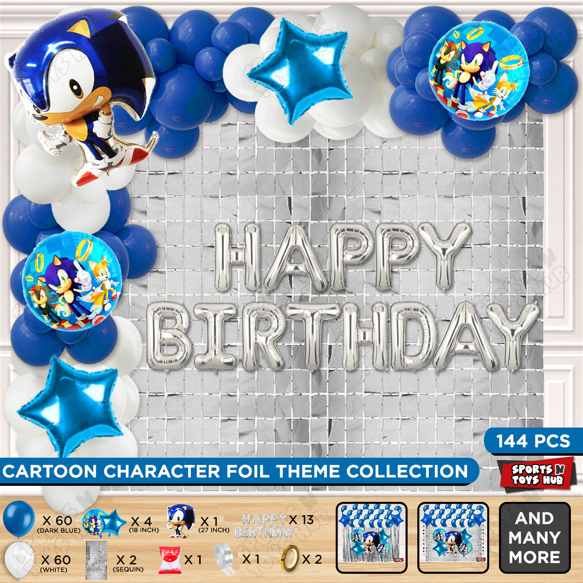 S_o_n_i_c Cartoon Character Foil Balloon Set With Happy Birthday Foil Letter Arch Theme