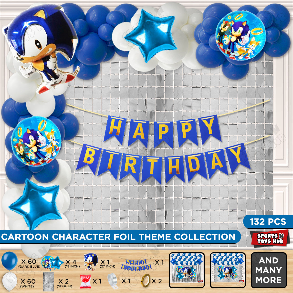 S_o_n_i_c Cartoon Character Foil Balloon Set With Happy Birthday Card Banner Arch Theme
