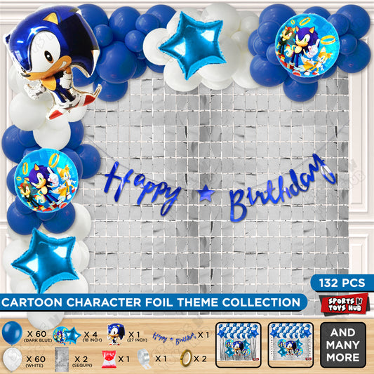 S_o_n_i_c Cartoon Character Foil Balloon Set With Happy Birthday Cursive Banner Arch Theme