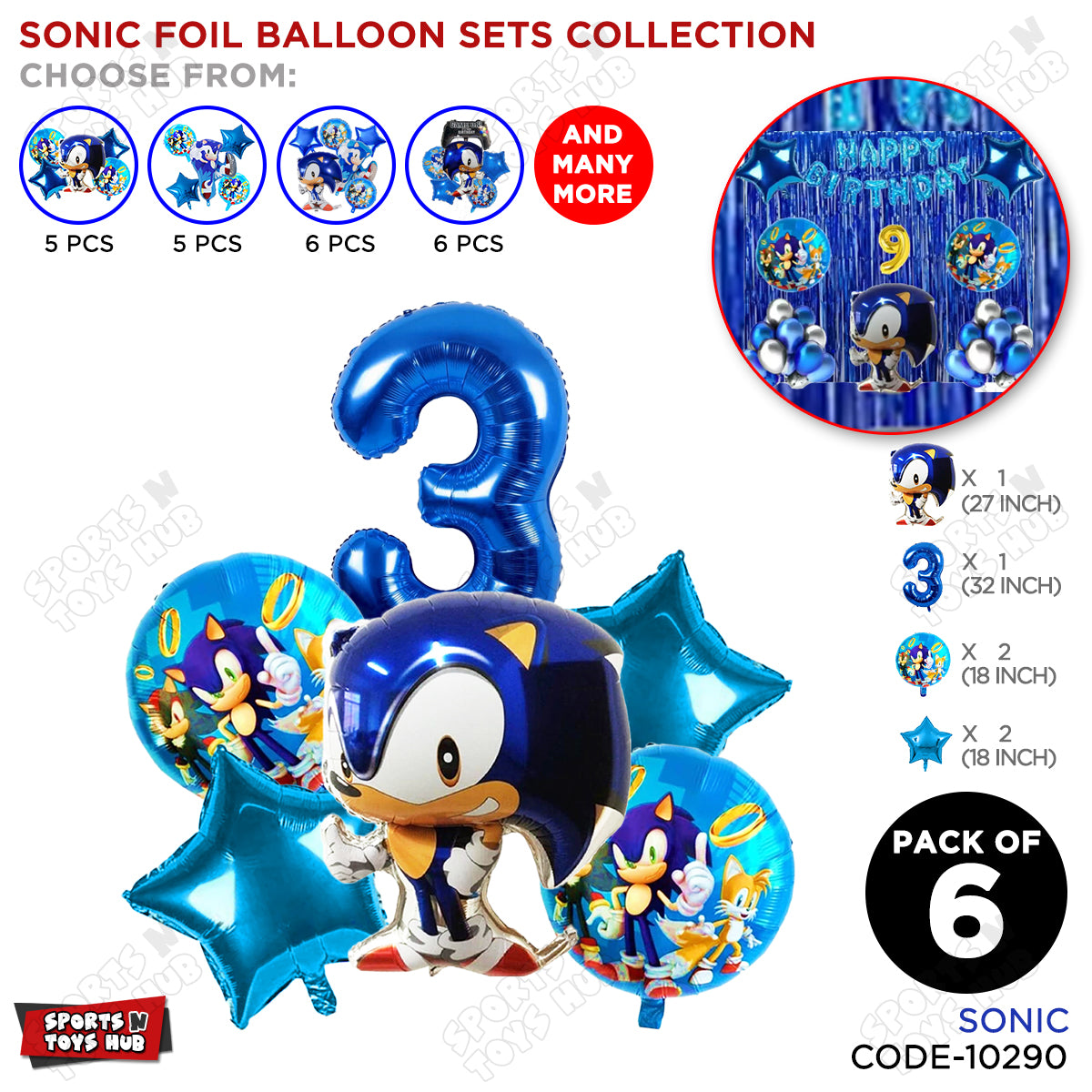 S_o_n_i_c Pack Of 6 Foil Balloon Set