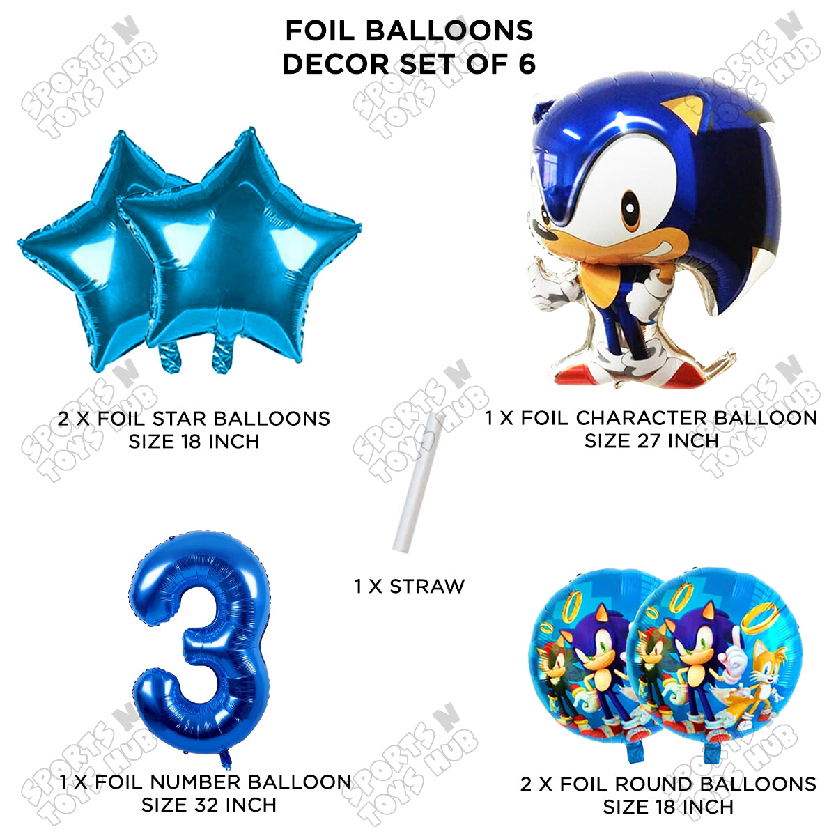 S_o_n_i_c Pack Of 6 Foil Balloon Set
