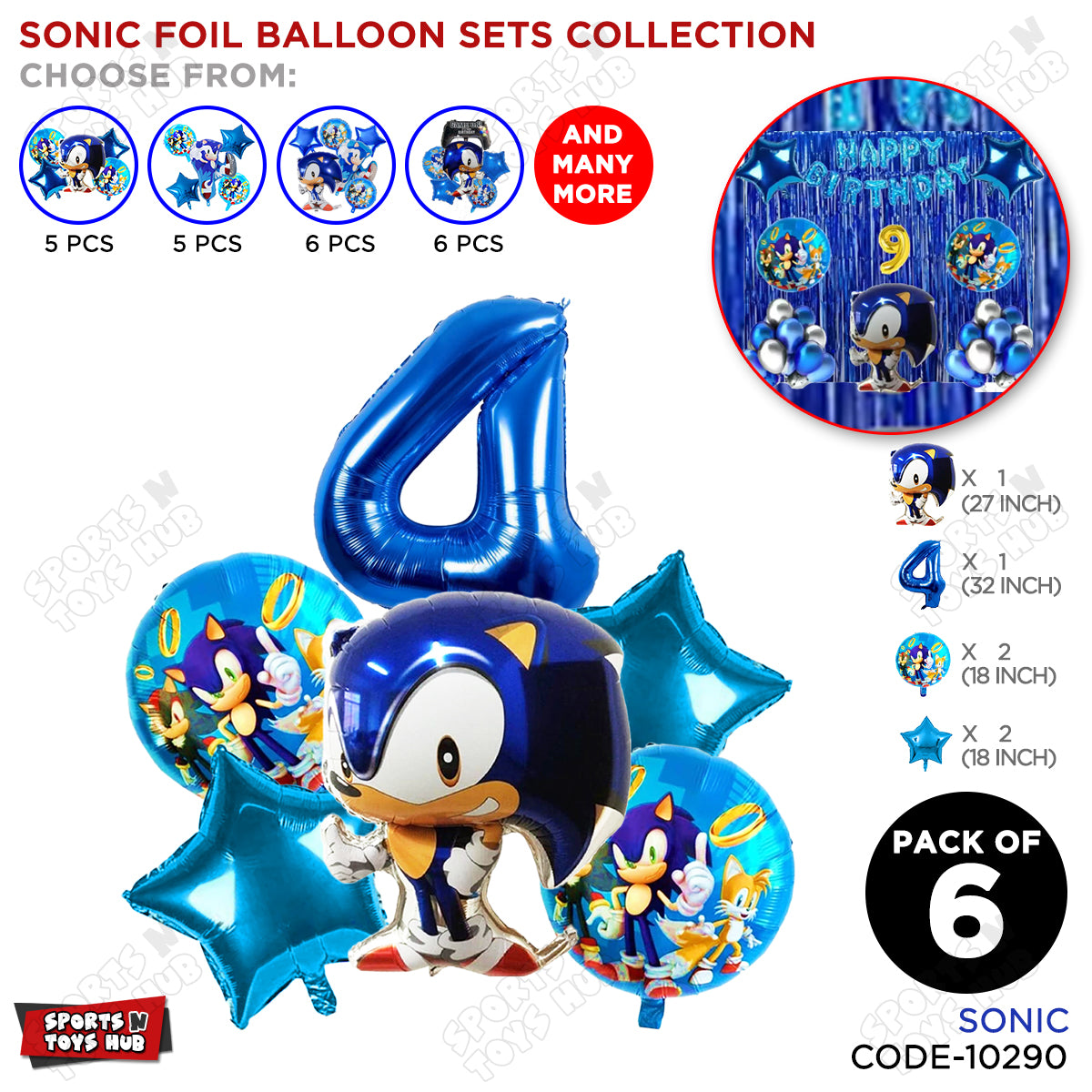 S_o_n_i_c Pack Of 6 Foil Balloon Set