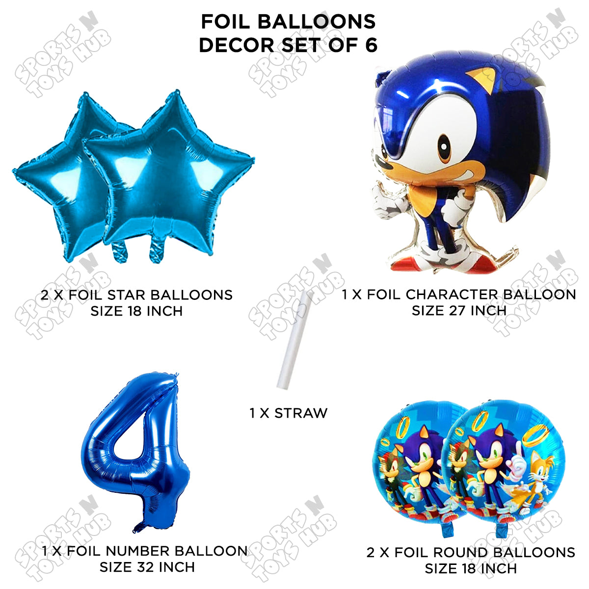 S_o_n_i_c Pack Of 6 Foil Balloon Set