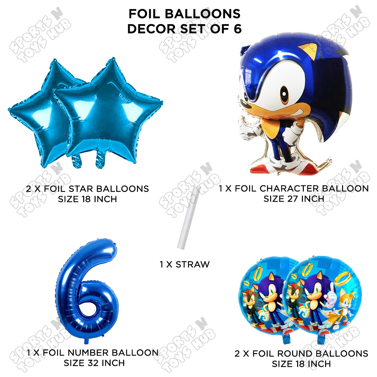 S_o_n_i_c Pack Of 6 Foil Balloon Set