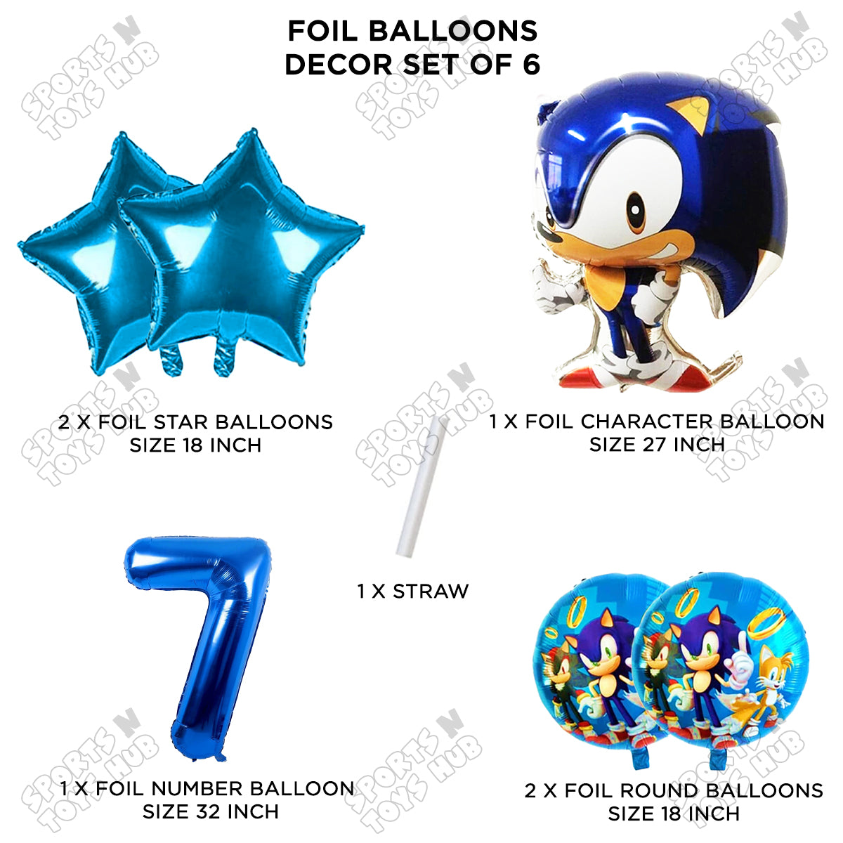 S_o_n_i_c Pack Of 6 Foil Balloon Set