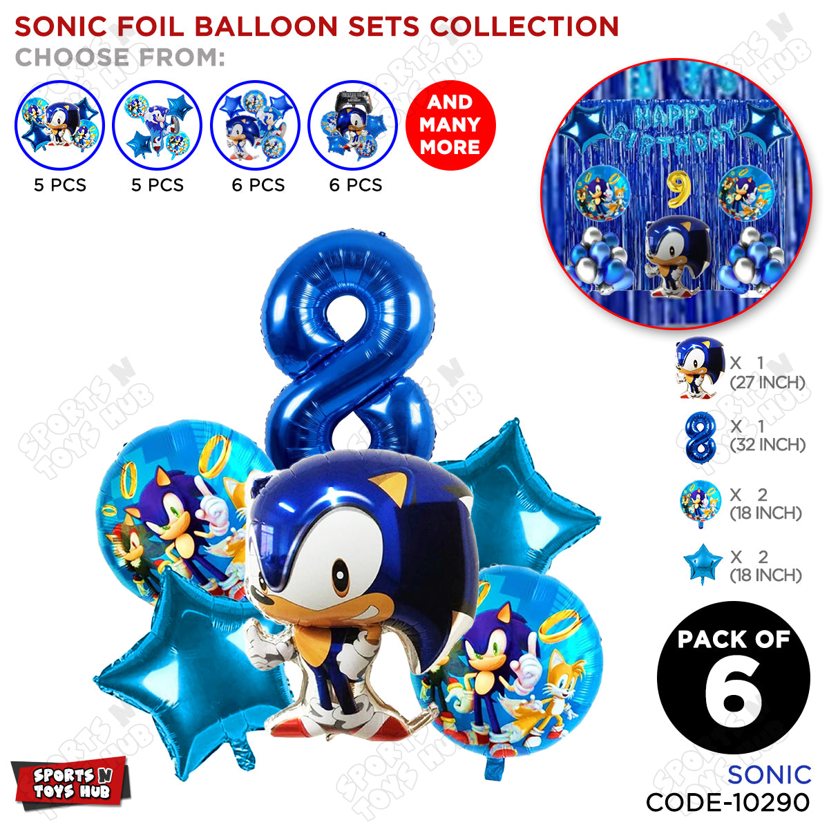S_o_n_i_c Pack Of 6 Foil Balloon Set