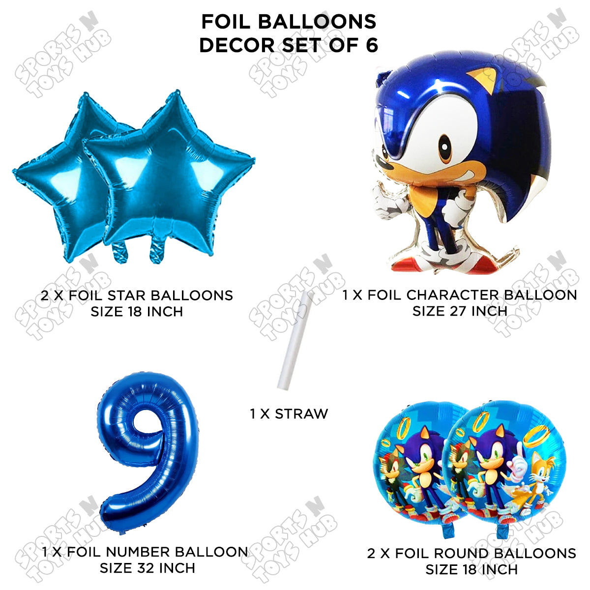 S_o_n_i_c Pack Of 6 Foil Balloon Set