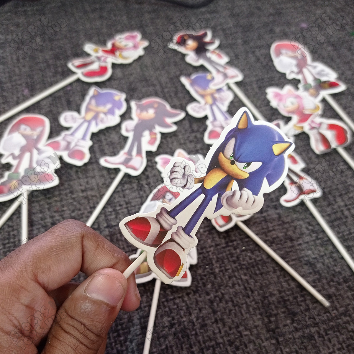 Cartoon Characters HBD Sonic Cup Cake Topper - 12 Pcs