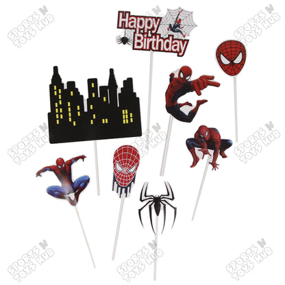 HBD Cartoon Character Spider-M@n Cake Topper - 8 Pcs