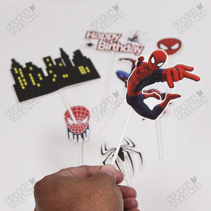 HBD Cartoon Character Spider-M@n Cake Topper - 8 Pcs