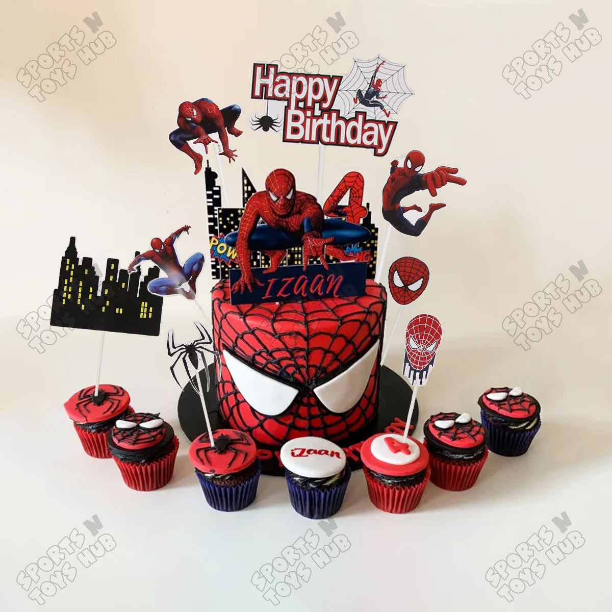 HBD Cartoon Character Spider-M@n Cake Topper - 8 Pcs