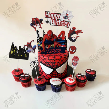 HBD Cartoon Character Spider-M@n Cake Topper - 8 Pcs