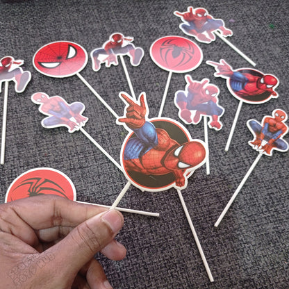Cartoon Character Spider-M@n HBD Cup Cake Topper - 12 Pcs