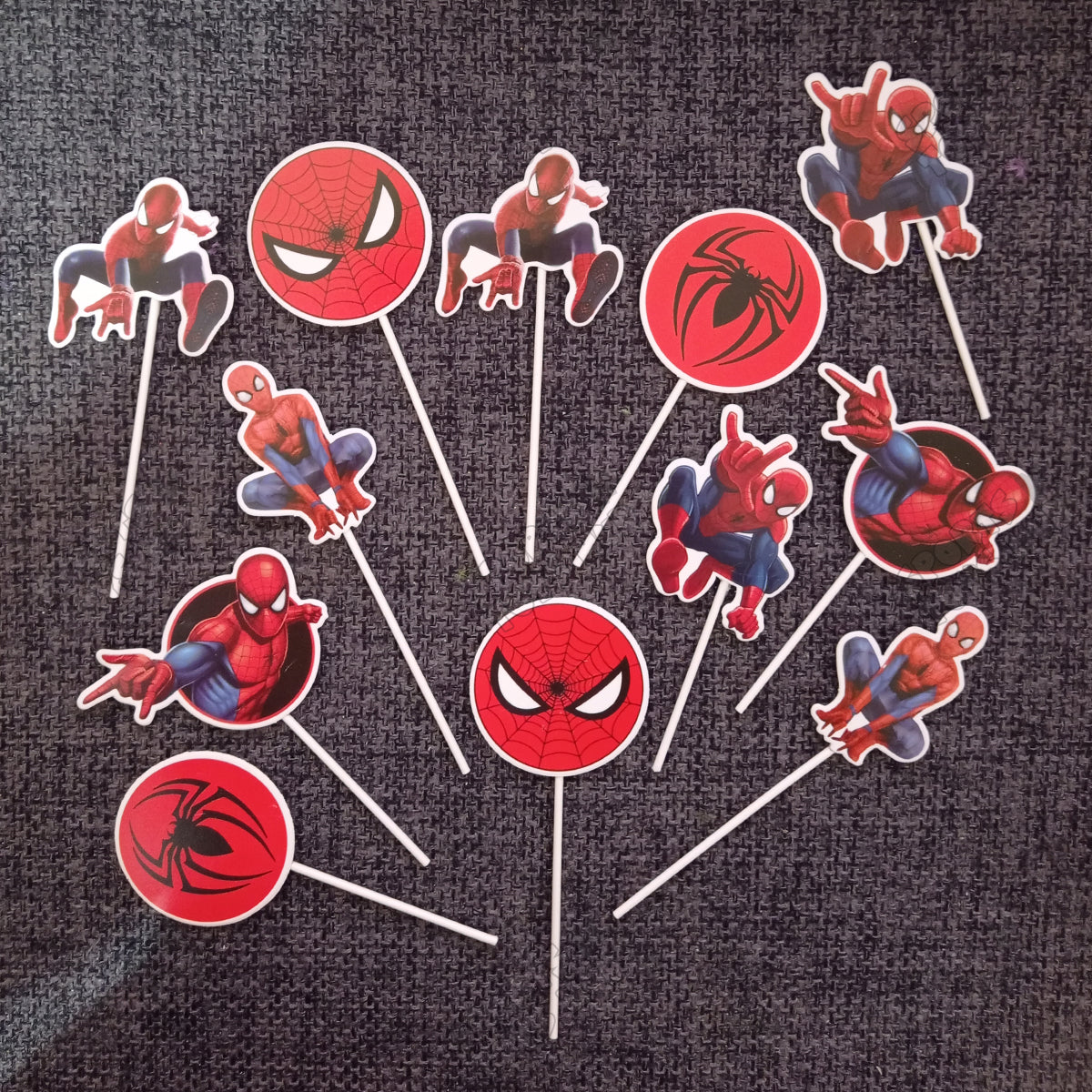 Cartoon Character Spider-M@n HBD Cup Cake Topper - 12 Pcs