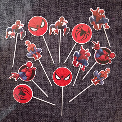 Cartoon Character Spider-M@n HBD Cup Cake Topper - 12 Pcs