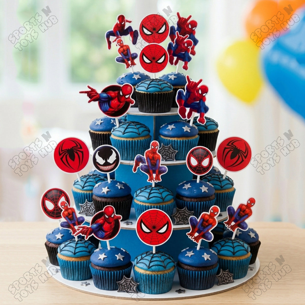 Cartoon Character Spider-M@n HBD Cup Cake Topper - 12 Pcs