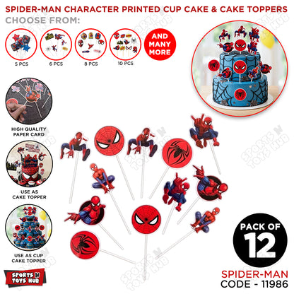 Cartoon Character Spider-M@n HBD Cup Cake Topper - 12 Pcs