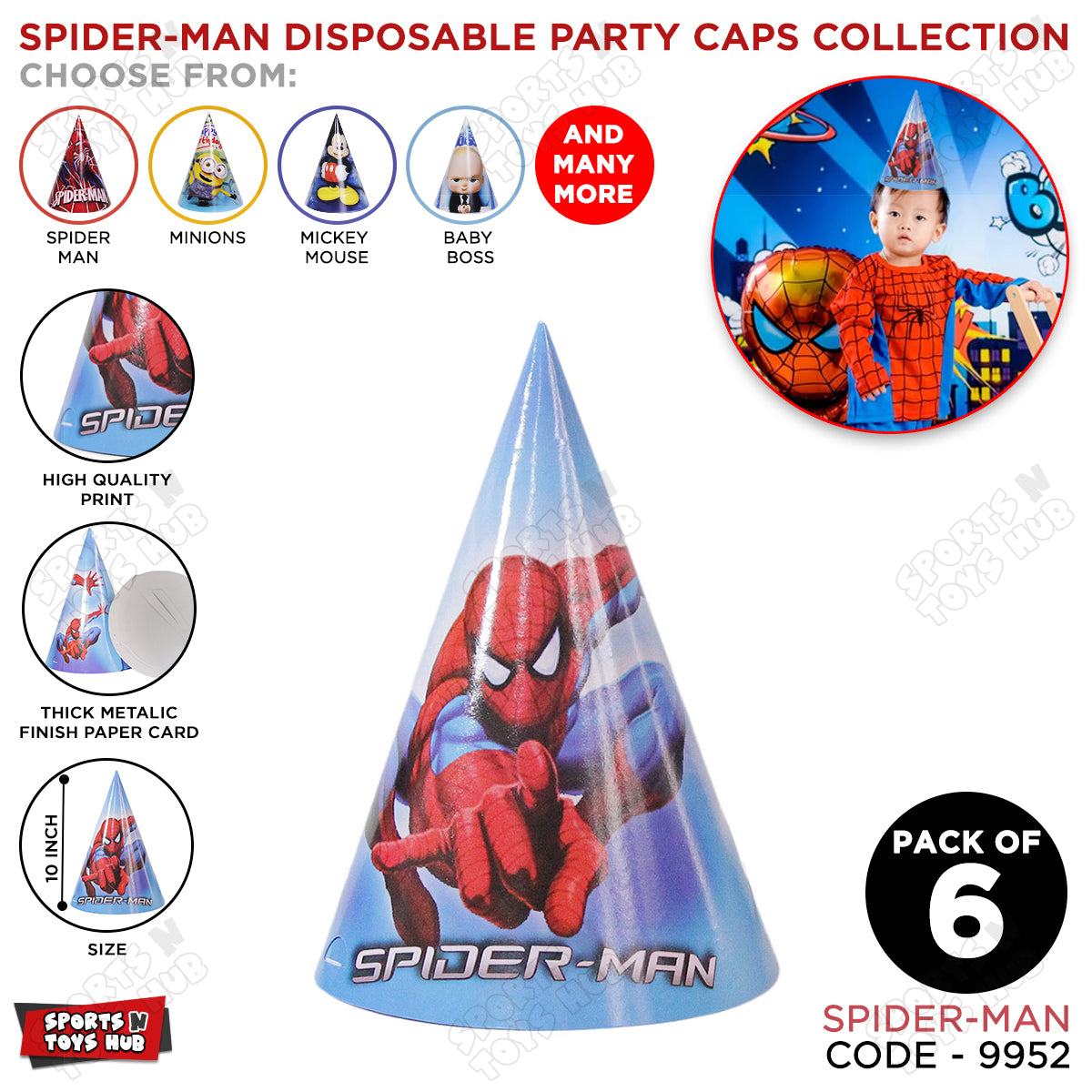 Spider - M@n Cartoons Characters Caps - 6 Pcs