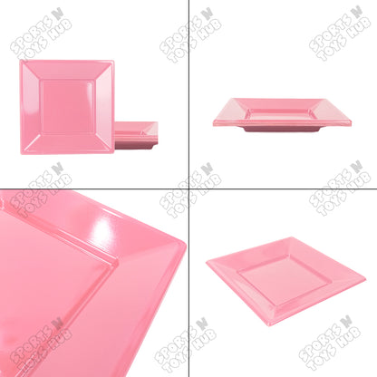 Solid Color Rectangle Disposable Plastic Plates – 7 Inch Pack of 10, Reusable-Look Party Tableware for Birthday, Wedding, BBQ, Picnic, Catering, Snacks, Desserts & Event Food Serving