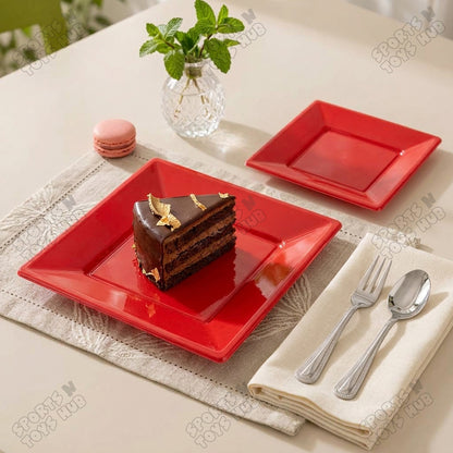 Solid Color Rectangle Disposable Plastic Plates – 7 Inch Pack of 10, Reusable-Look Party Tableware for Birthday, Wedding, BBQ, Picnic, Catering, Snacks, Desserts & Event Food Serving