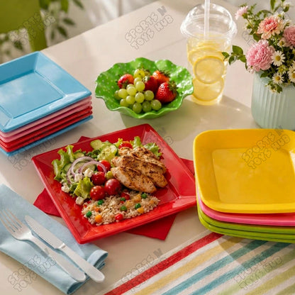Solid Color Rectangle Disposable Plastic Plates – 7 Inch Pack of 10, Reusable-Look Party Tableware for Birthday, Wedding, BBQ, Picnic, Catering, Snacks, Desserts & Event Food Serving