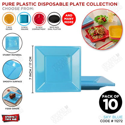 Solid Color Rectangle Disposable Plastic Plates – 7 Inch Pack of 10, Reusable-Look Party Tableware for Birthday, Wedding, BBQ, Picnic, Catering, Snacks, Desserts & Event Food Serving