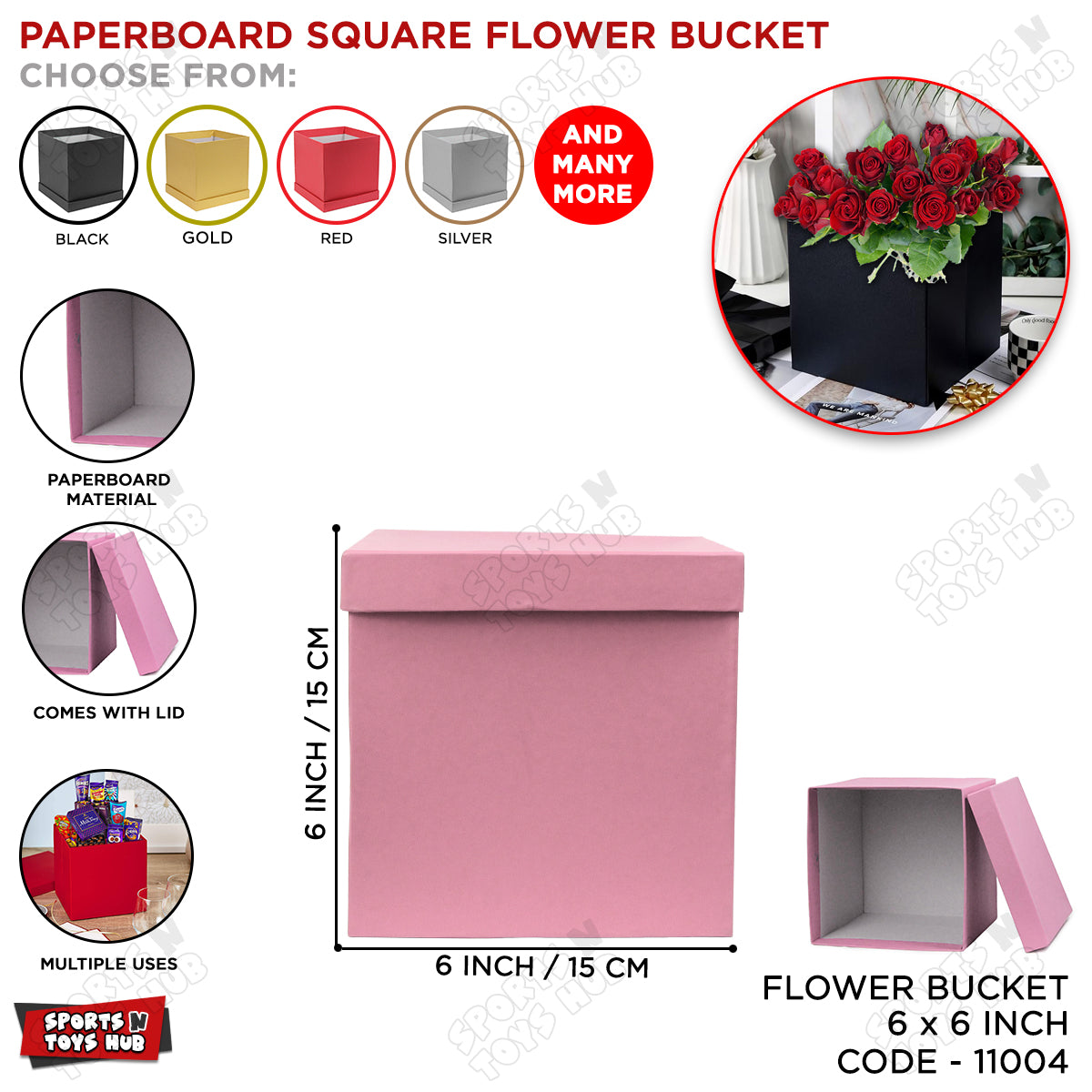 Square Shape Paper Cardboard Flower Bucket Gift Box