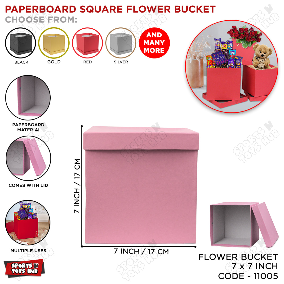 Square Shape Paper Cardboard Flower Bucket Gift Box