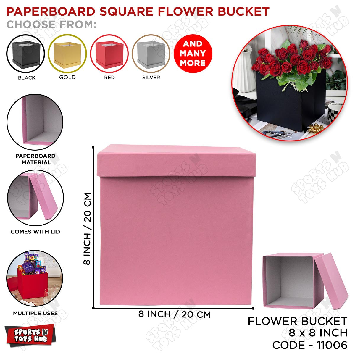 Square Shape Paper Cardboard Flower Bucket Gift Box