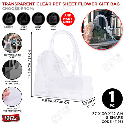 Transparent Crystal Clear PET Flower Gift Bag – S Shape, 37×30×12 CM | Clear Bouquet Gift Bag