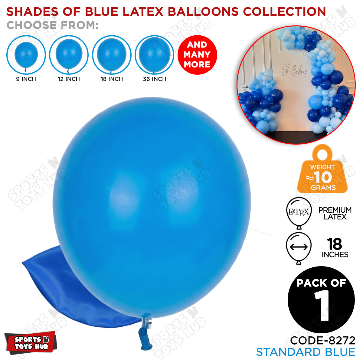 Blue Latex Solid Balloons Available In 9, 12, 18 & 36 Inch Sizes