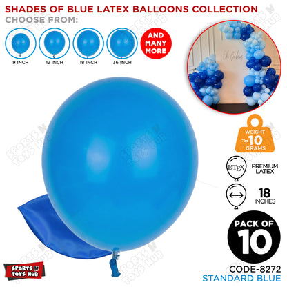 Blue Latex Solid Balloons Available In 9, 12, 18 & 36 Inch Sizes