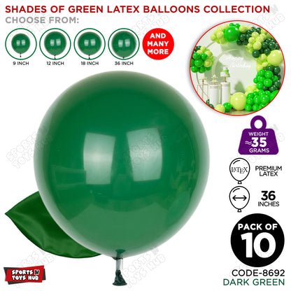 Dark Green Latex Solid Balloons Available In 9, 12, 18 & 36 Inch Sizes