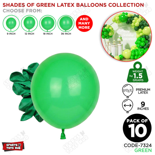 Green Latex Solid Balloons Available In 9, 12, 18 & 36 Inch Sizes