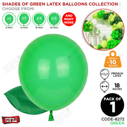 Green Latex Solid Balloons Available In 9, 12, 18 & 36 Inch Sizes
