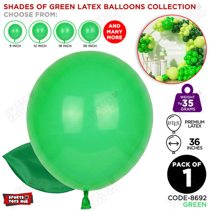 Green Latex Solid Balloons Available In 9, 12, 18 & 36 Inch Sizes