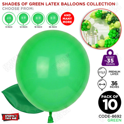 Green Latex Solid Balloons Available In 9, 12, 18 & 36 Inch Sizes