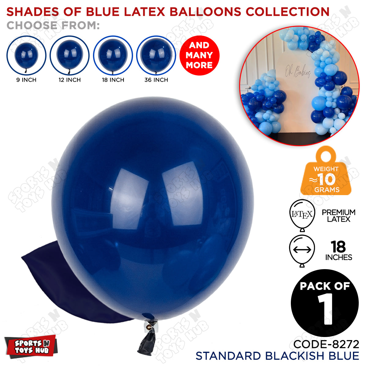 Blackish Blue Latex Solid Balloons Available In 9, 12, 18 & 36 Inch Sizes