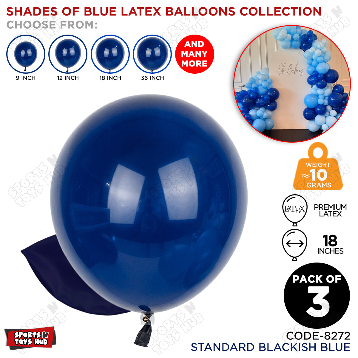Blackish Blue Latex Solid Balloons Available In 9, 12, 18 & 36 Inch Sizes