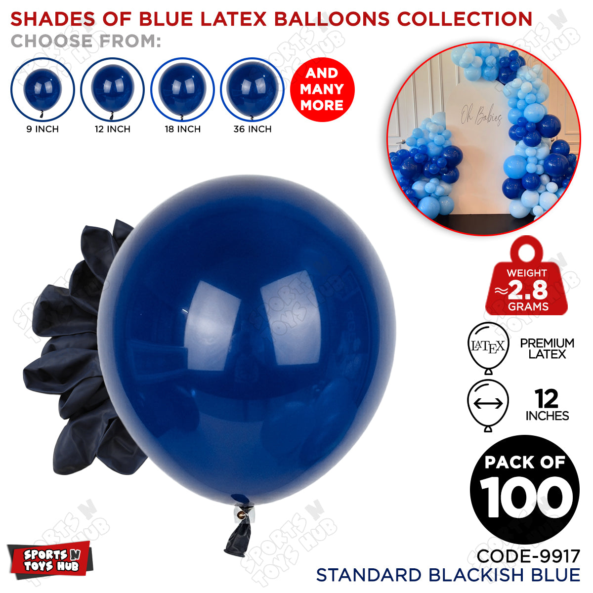 Blackish Blue Latex Solid Balloons Available In 9, 12, 18 & 36 Inch Sizes