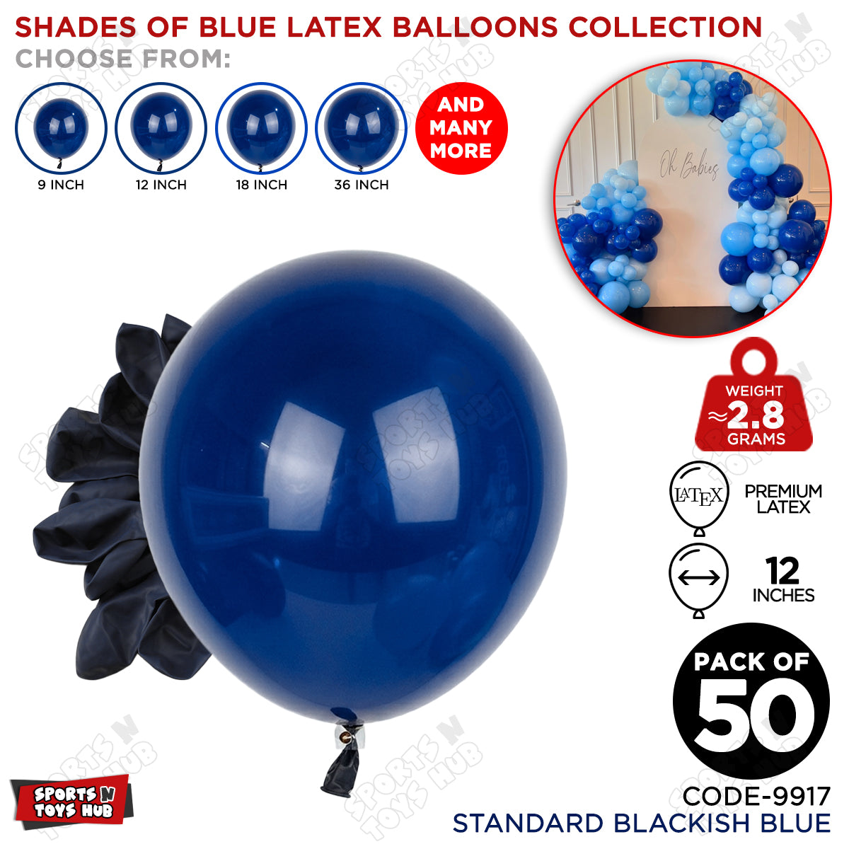 Blackish Blue Latex Solid Balloons Available In 9, 12, 18 & 36 Inch Sizes