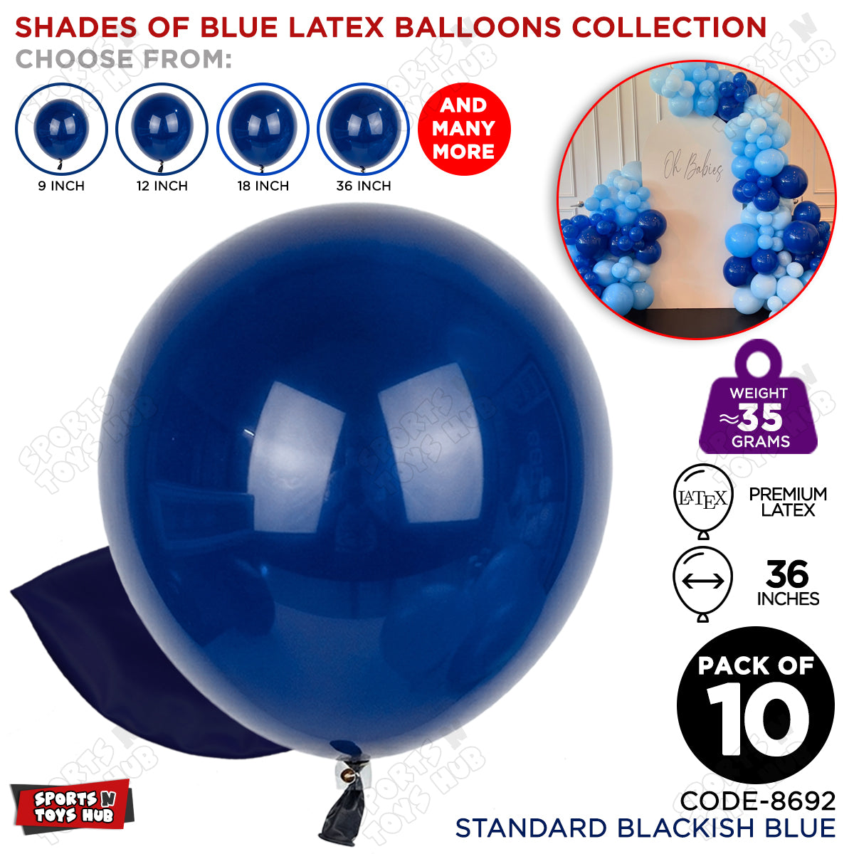 Blackish Blue Latex Solid Balloons Available In 9, 12, 18 & 36 Inch Sizes