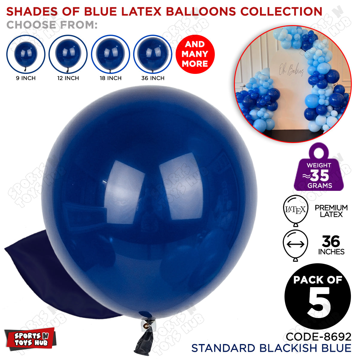 Blackish Blue Latex Solid Balloons Available In 9, 12, 18 & 36 Inch Sizes