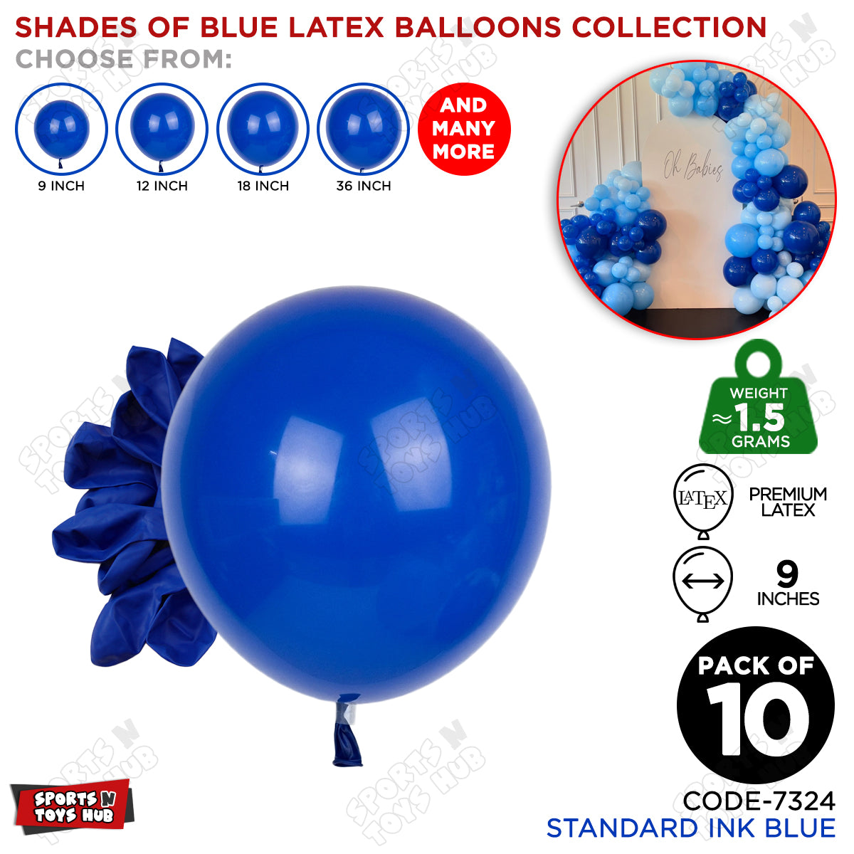 Ink Blue Latex Solid Balloons Available In 9, 12, 18 & 36 Inch Sizes