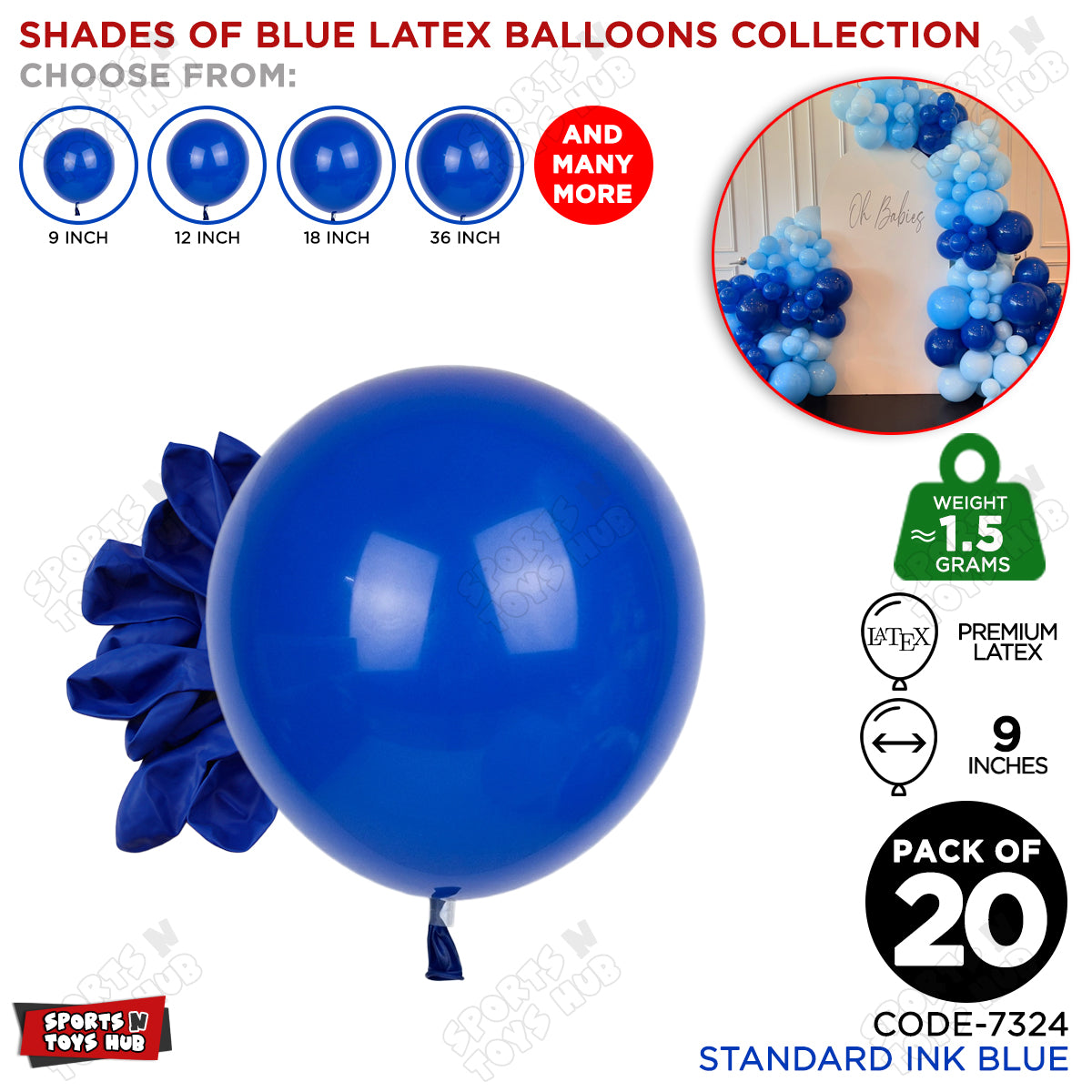 Ink Blue Latex Solid Balloons Available In 9, 12, 18 & 36 Inch Sizes
