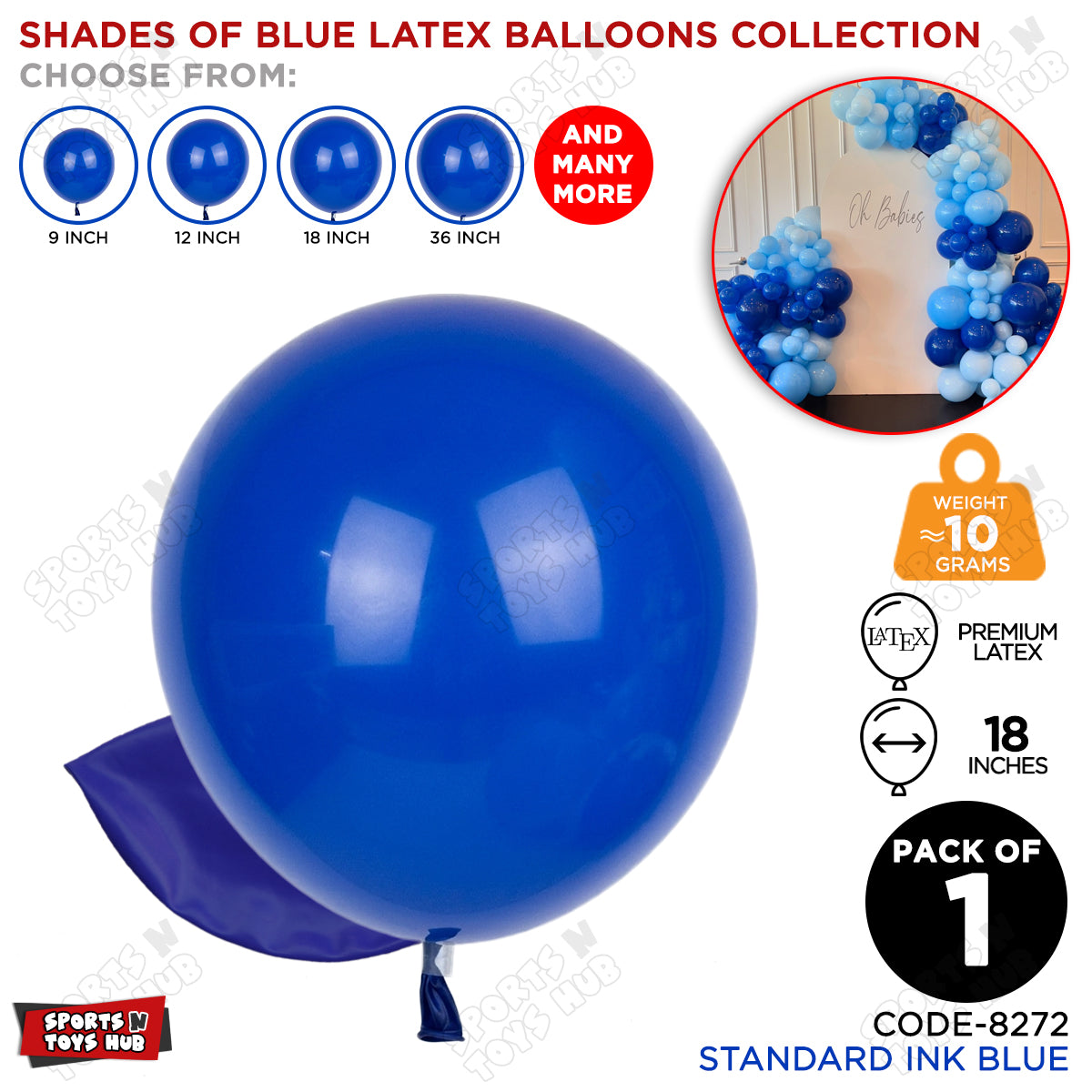 Ink Blue Latex Solid Balloons Available In 9, 12, 18 & 36 Inch Sizes