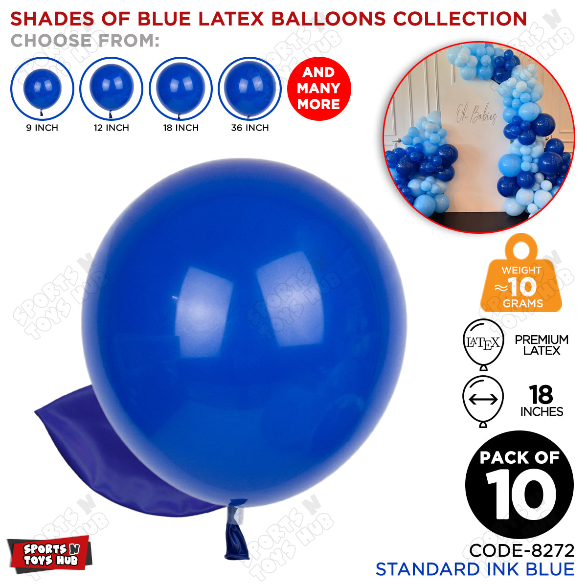 Ink Blue Latex Solid Balloons Available In 9, 12, 18 & 36 Inch Sizes