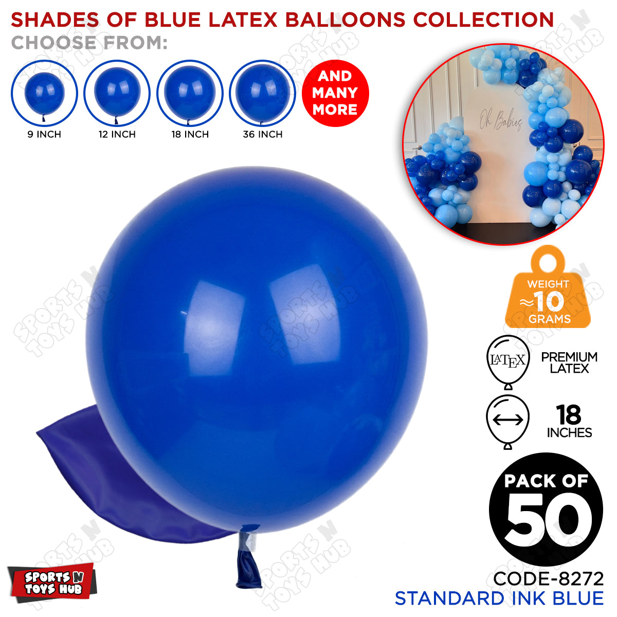 Ink Blue Latex Solid Balloons Available In 9, 12, 18 & 36 Inch Sizes